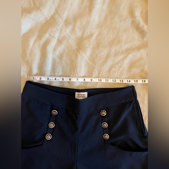 Unique Vintage Navy Trousers with Button Accent - Picture 3 of 7